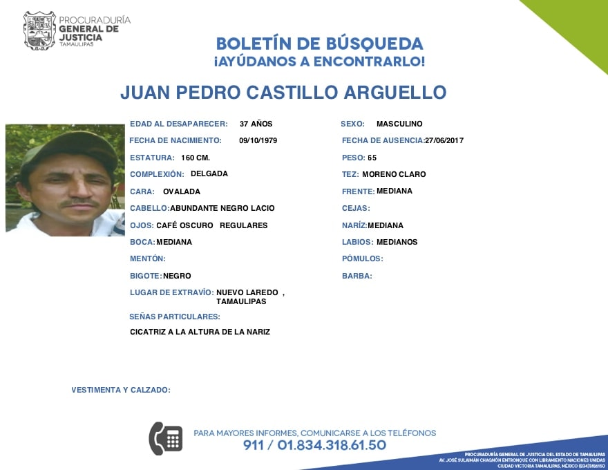 Boletin de Busqueda Juan Pedro Castillo