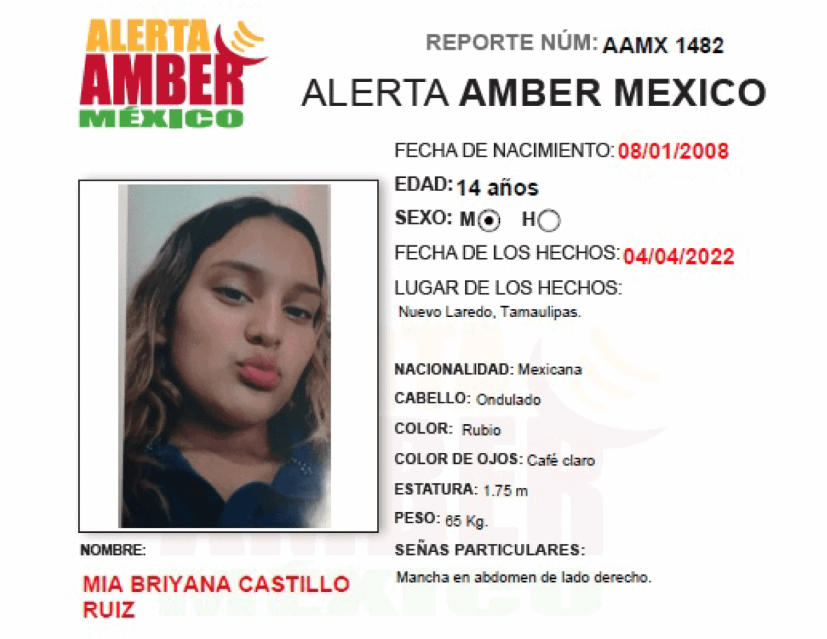 ALERTA AMBER MIA BRIYANA CASTILLO RUIZ