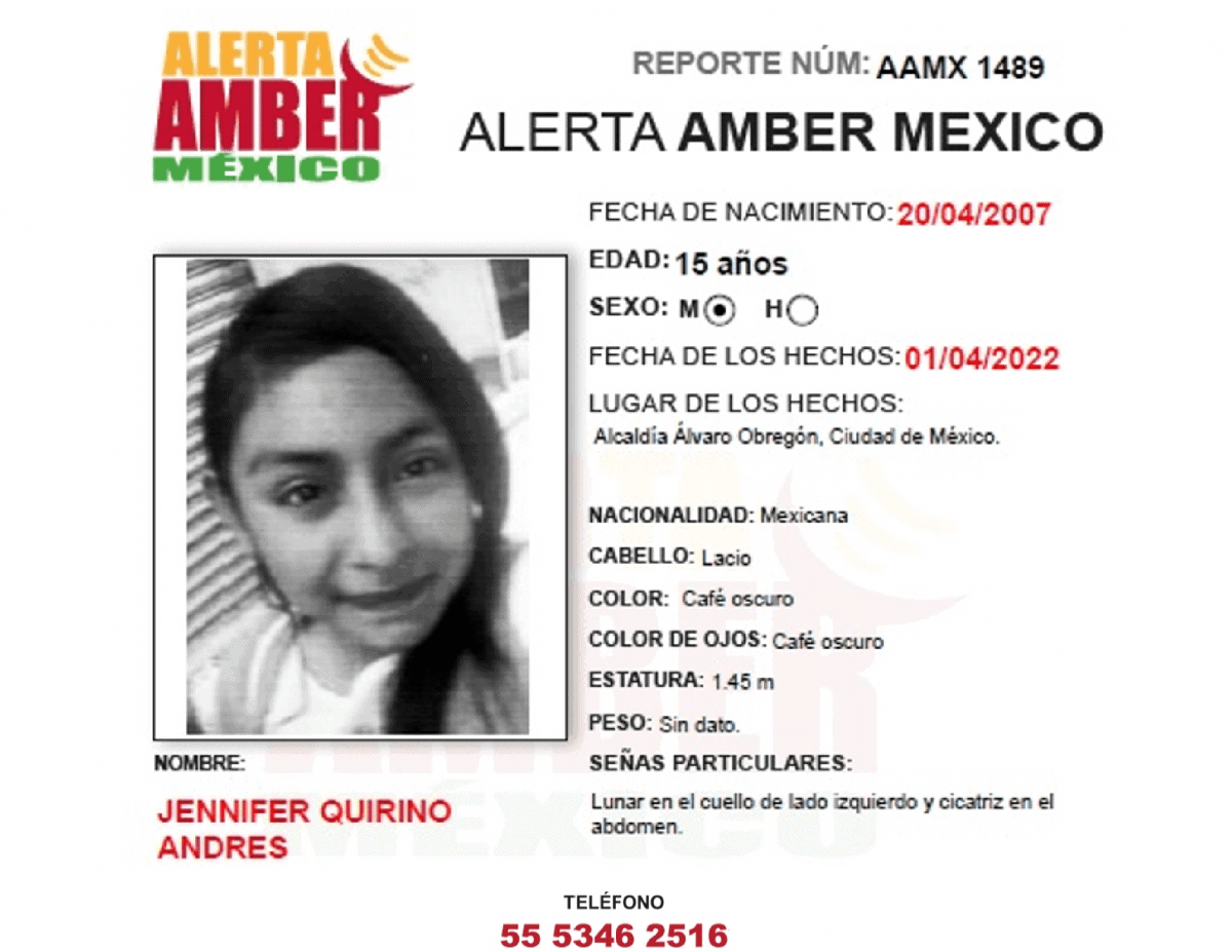 ALERTA AMBER JENNIFER QUIRINO ANDRES