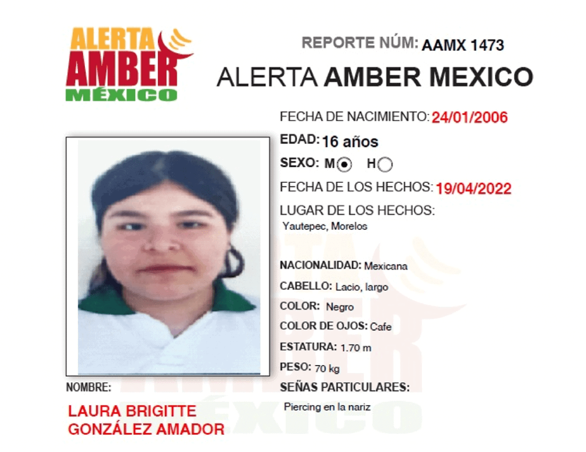 ALERTA AMBER LAURA BRIGITTE GONZÁLEZ AMADOR