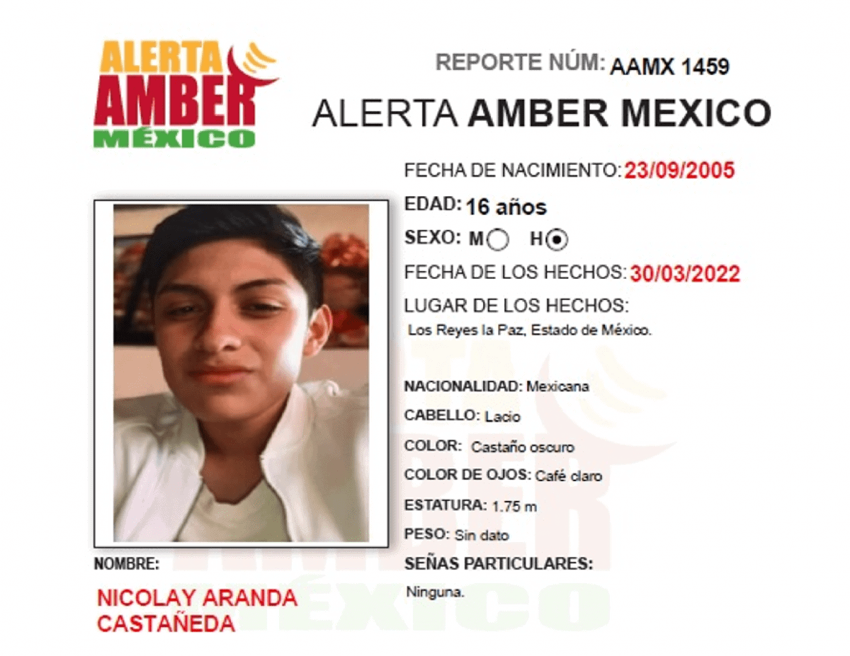 ALERTA AMBER NICOLAY ARANDA CASTAÑEDA