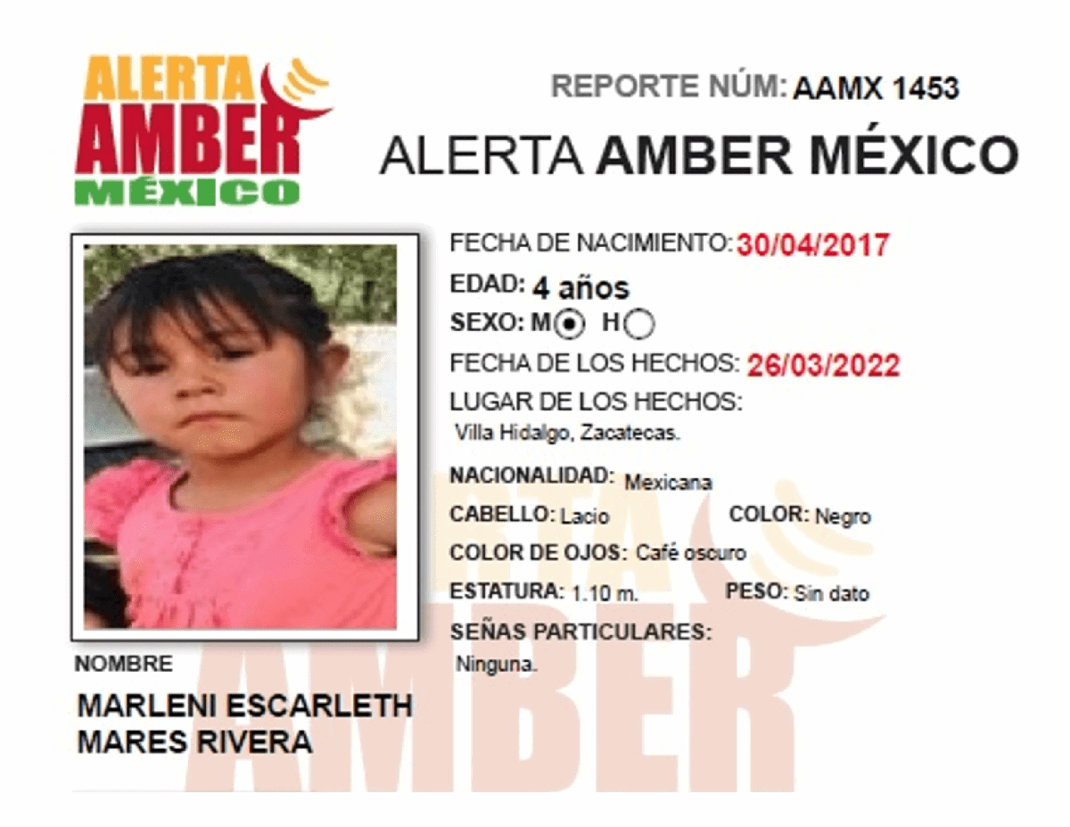 ALERTA AMBER MARLENI ESCARLETH MARES RIVERA