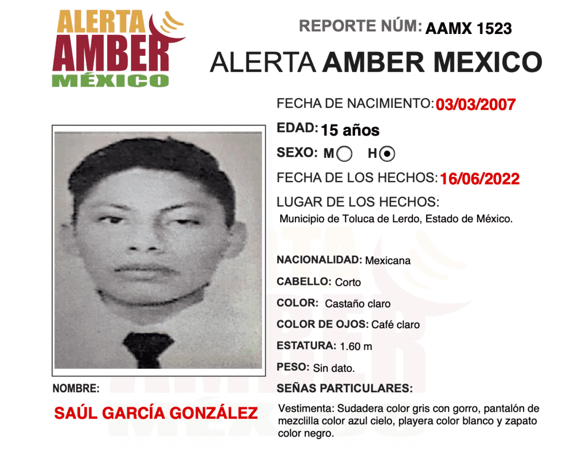 ALERTA AMBER SAÚL GARCÍA GONZÁLEZ