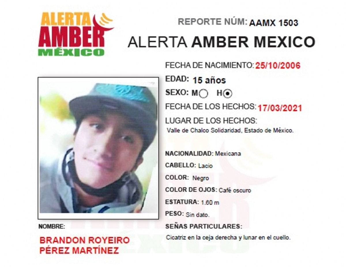 ALERTA AMBER BRANDON ROYEIRO PÉREZ MARTÍNEZ