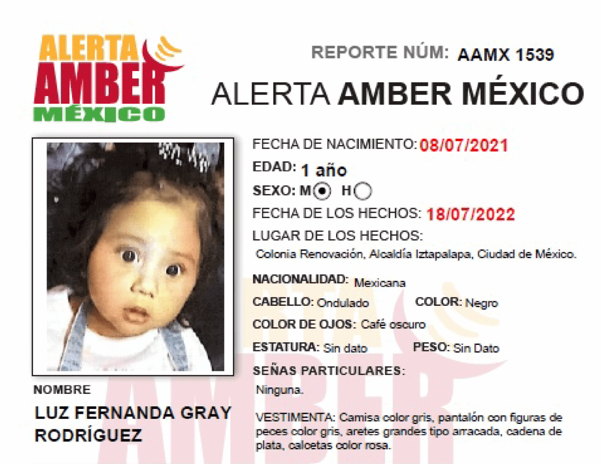 ALERTA AMBER LUZ FERNANDA GRAY RODRÍGUEZ