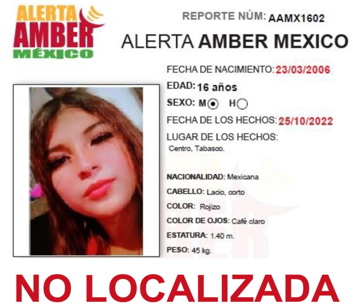 Alerta Amber Maria del Carmen