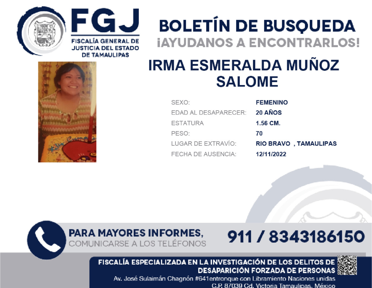 Boletín de Búsqueda Irma Esmeralda