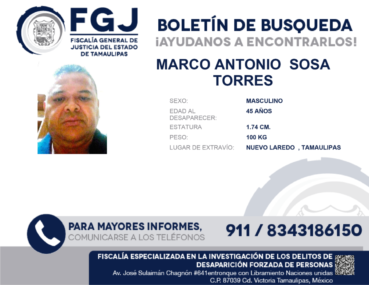 Boletín de Búsqueda Marco Antonio Sosa