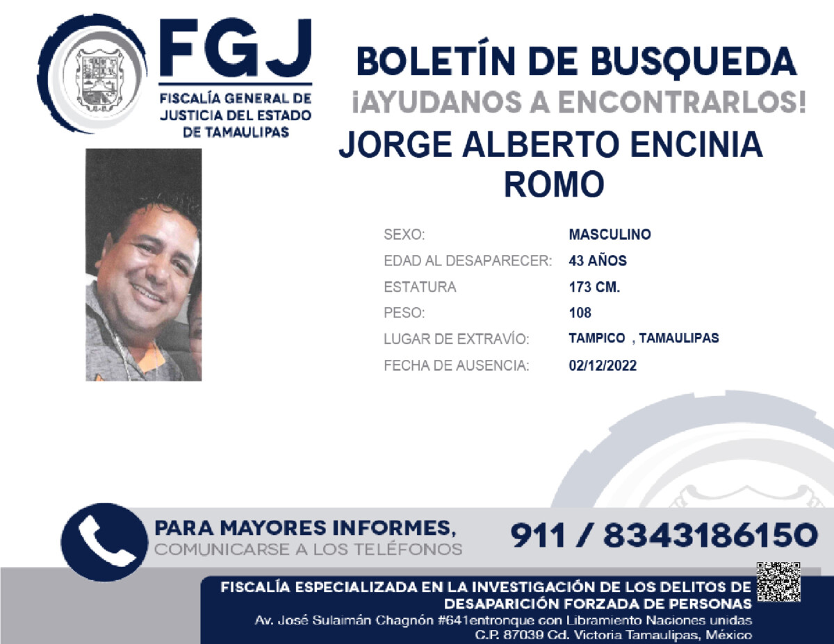 Boletin de Busqueda Jorge Alberto Encina Romo