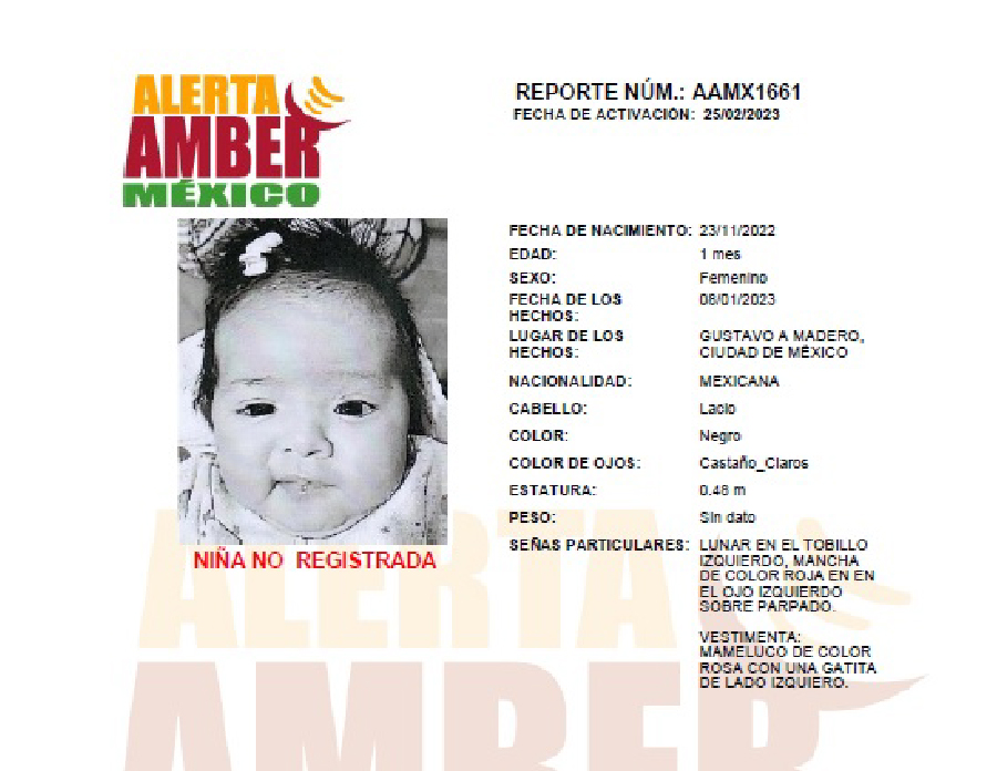 Alerta Amber Niña no Registrada