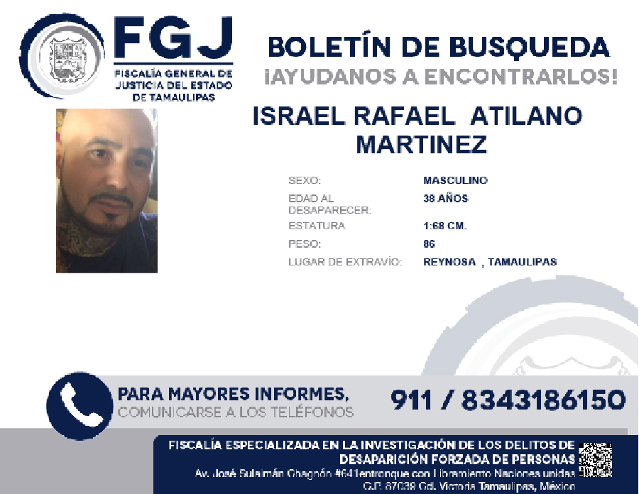 Boletin de Busqueda Israel Rafael Atilano