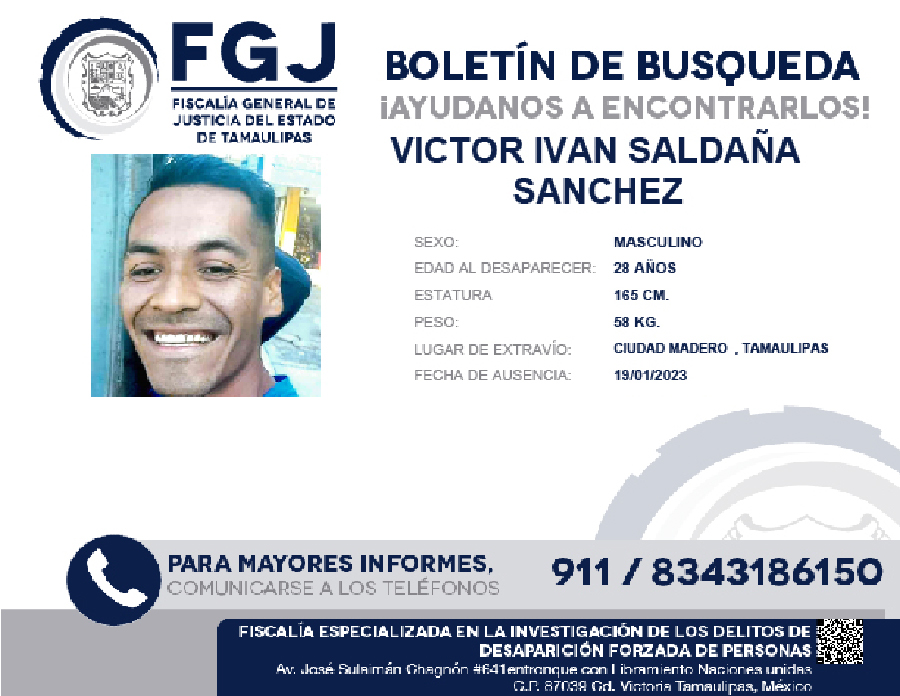 Boletín de Búsqueda Víctor Iván Saldaña