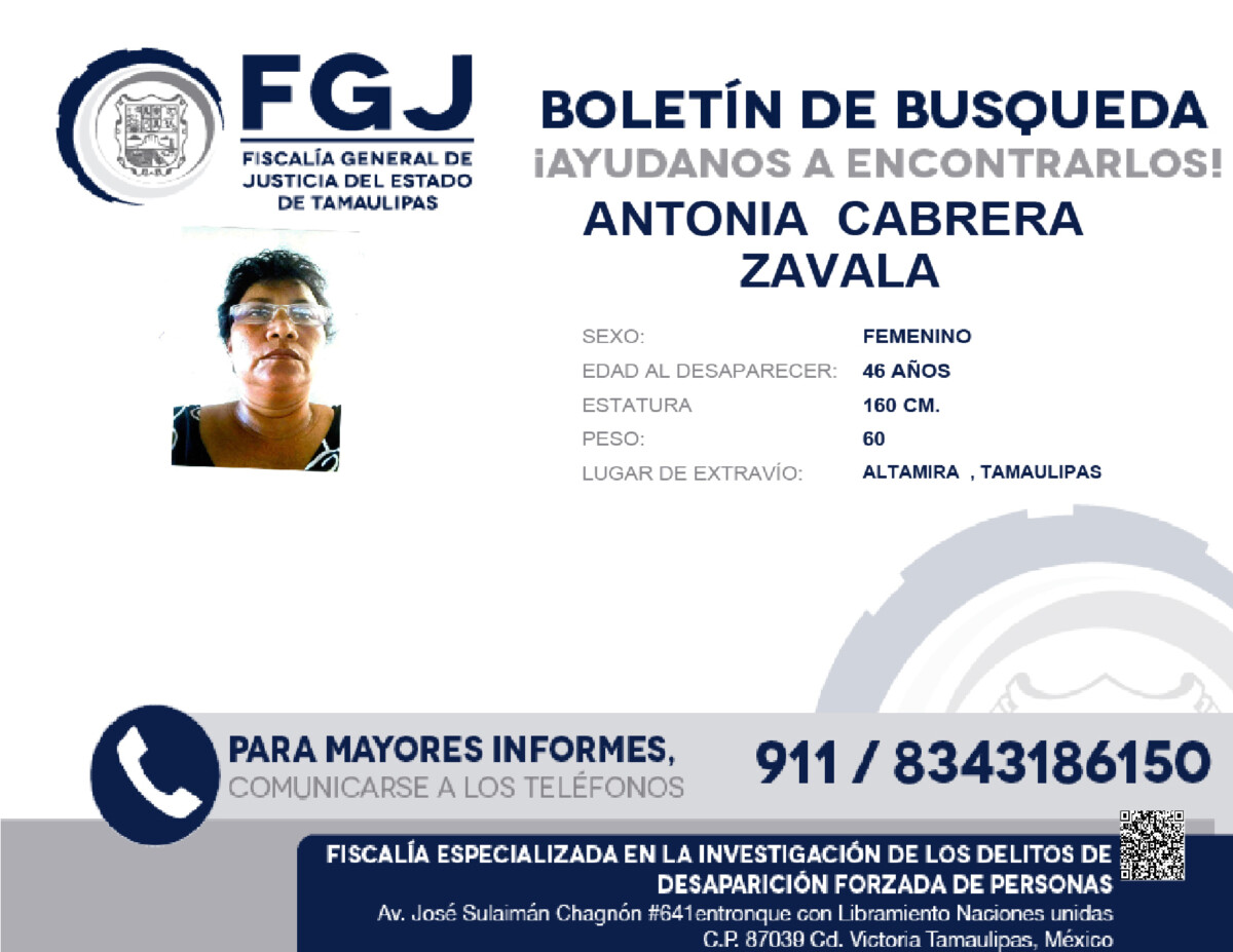 Boletin de Busqueda Antonia Cabrera