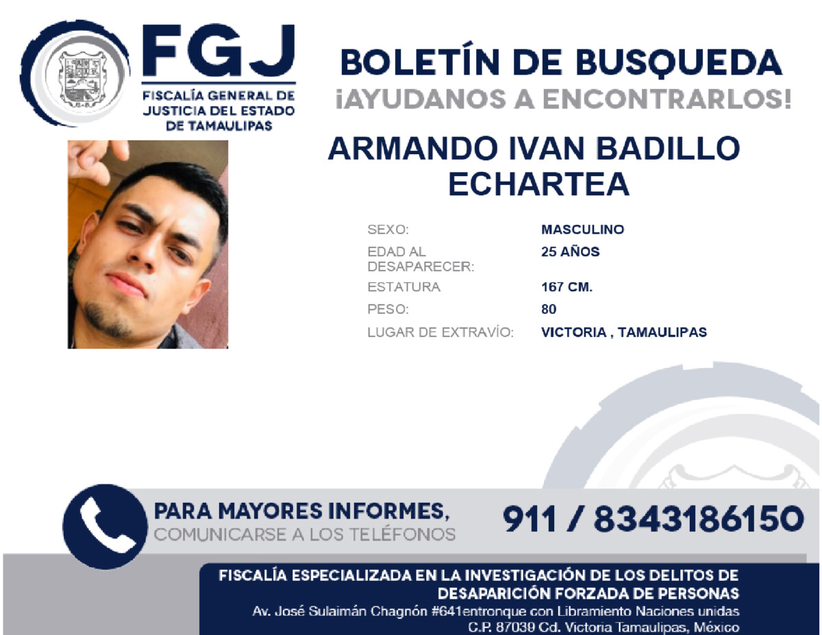 Boletín de Búsqueda Armando Ivan Badillo