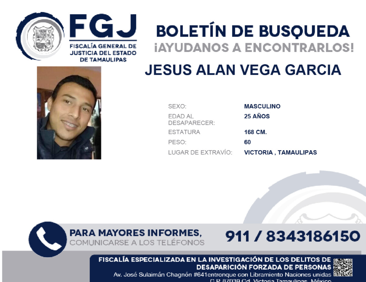 Boletín de búsqueda Jesus Alan Vega