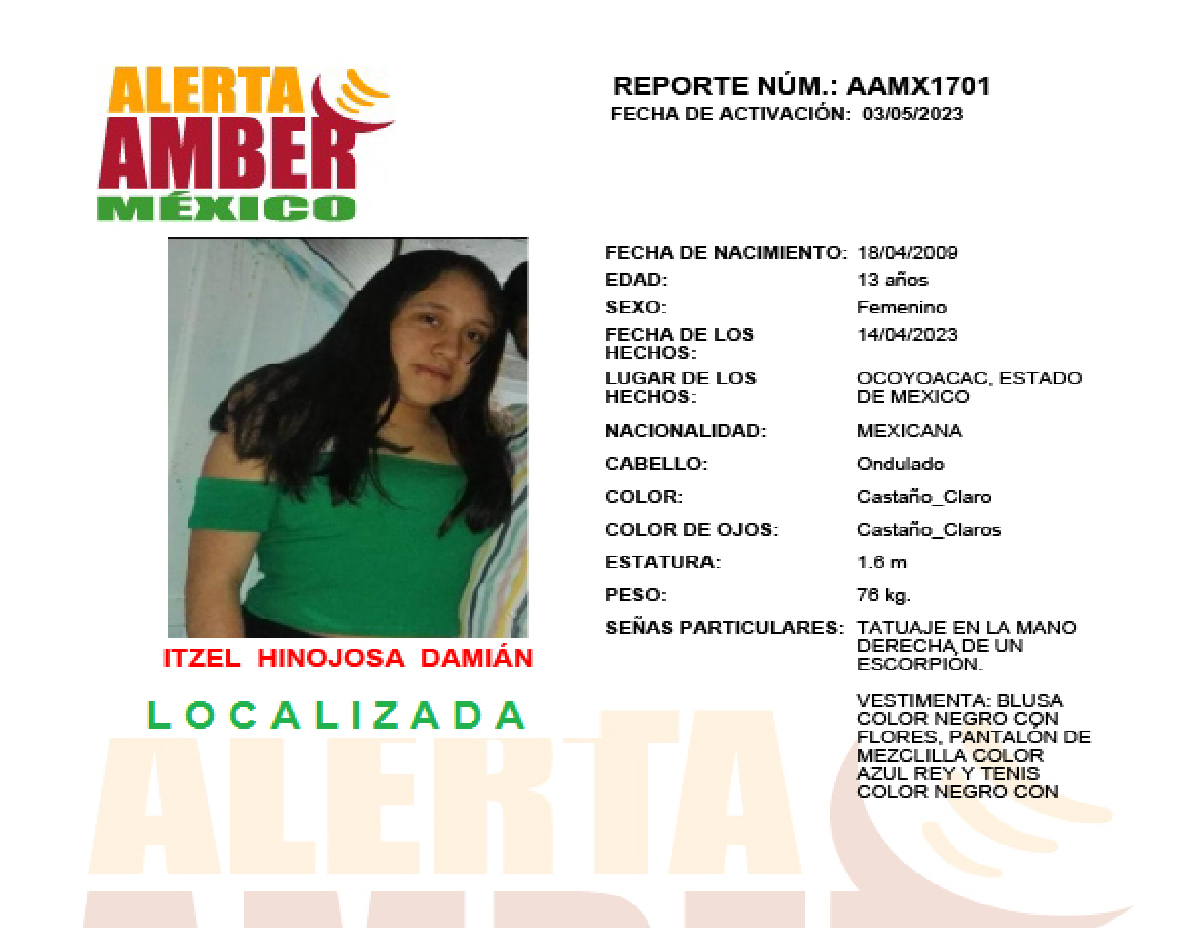 Alerta Amber Itzel Hinojosa