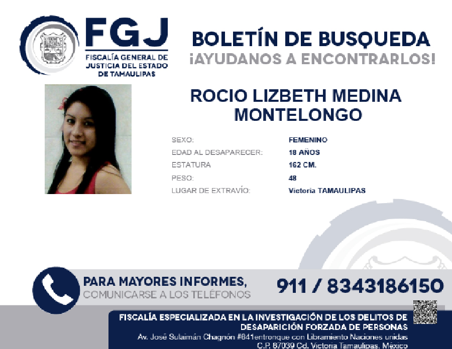 Boletin de Busqueda Rocio Lizbeth Medina