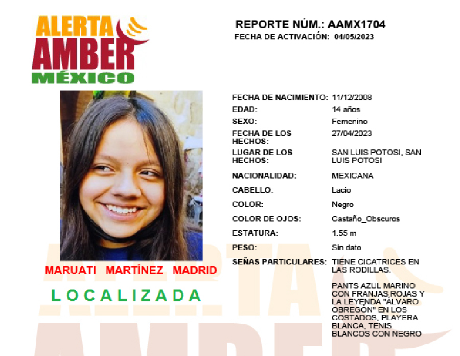 Alerta Amber Maruati Martinez Madrid