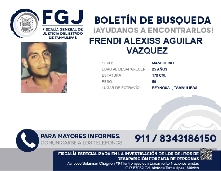 Boletín de Búsqueda de Frendi Alexis Aguilar Vázquez
