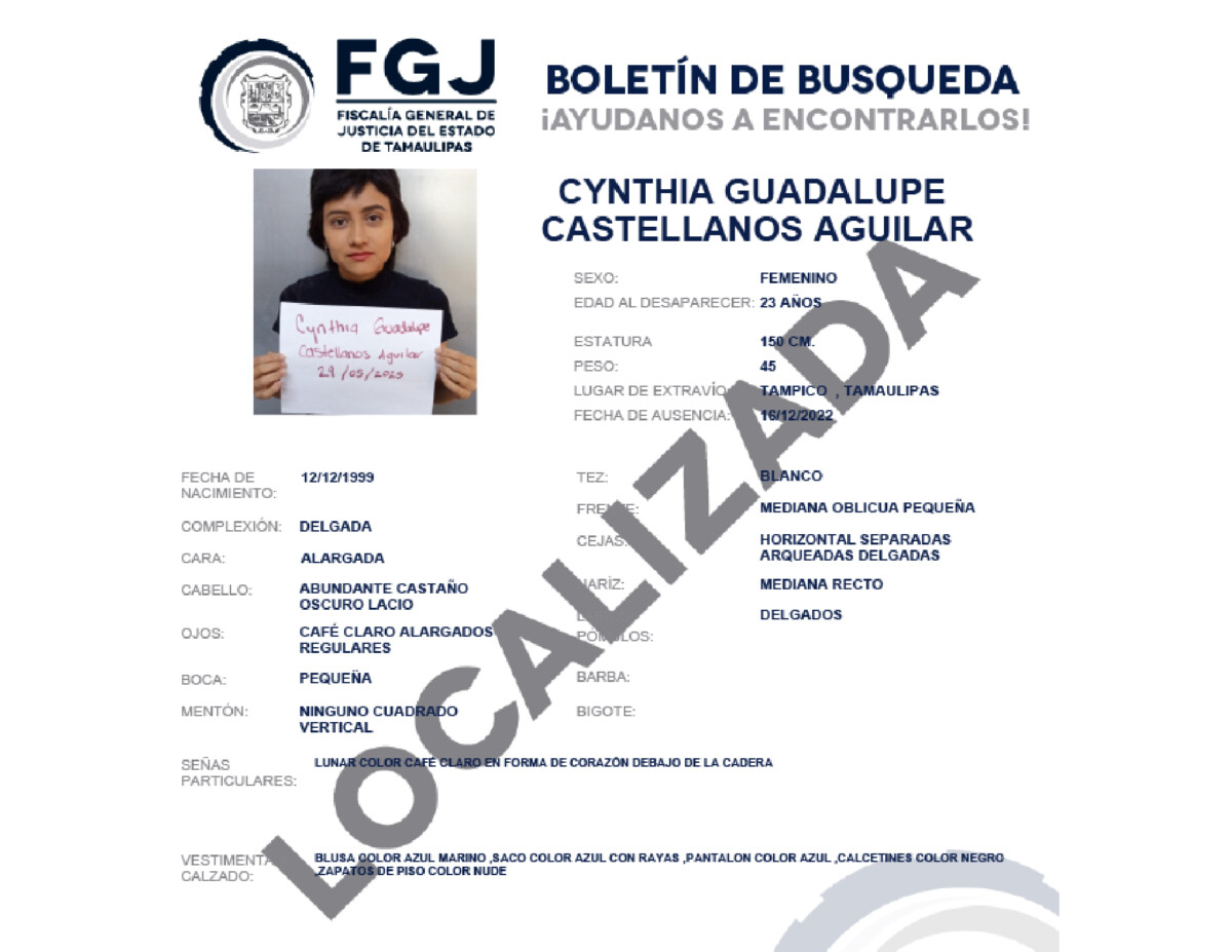 Boletin de Busqueda Cynthia Guadalupe Castellanos Aguilar