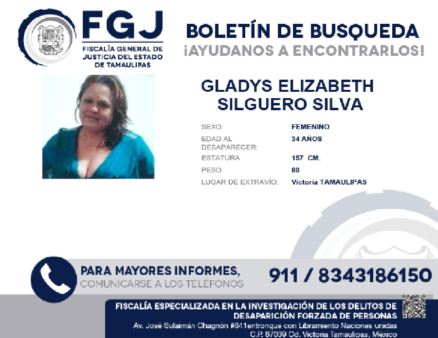 Boletin de busqueda Gladys elizabeth