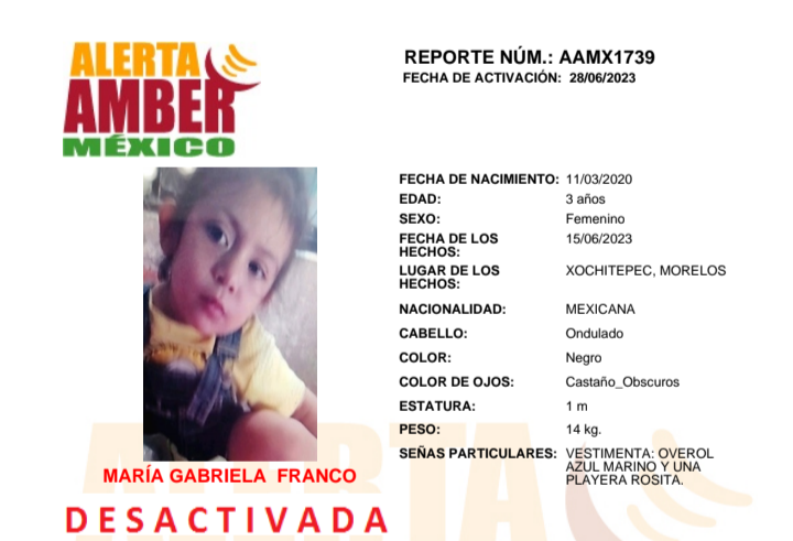 Alerta Amber María Gabriela