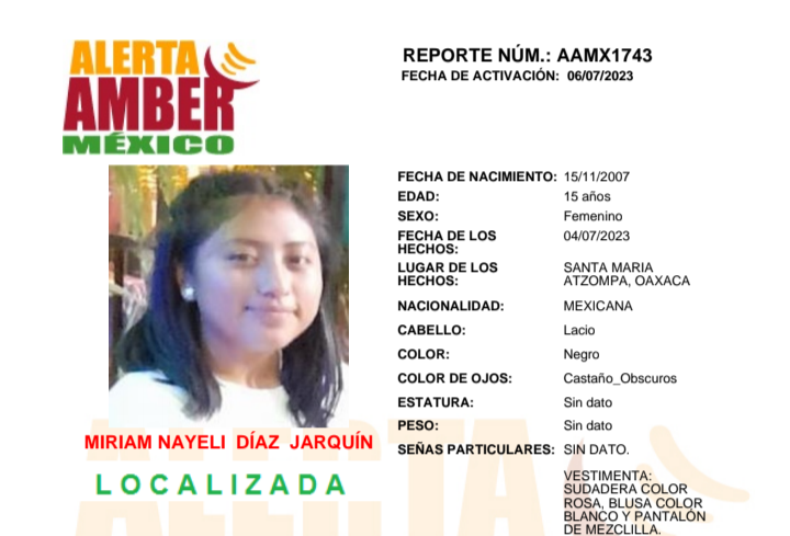 Alerta Amber Miriam Nayeli