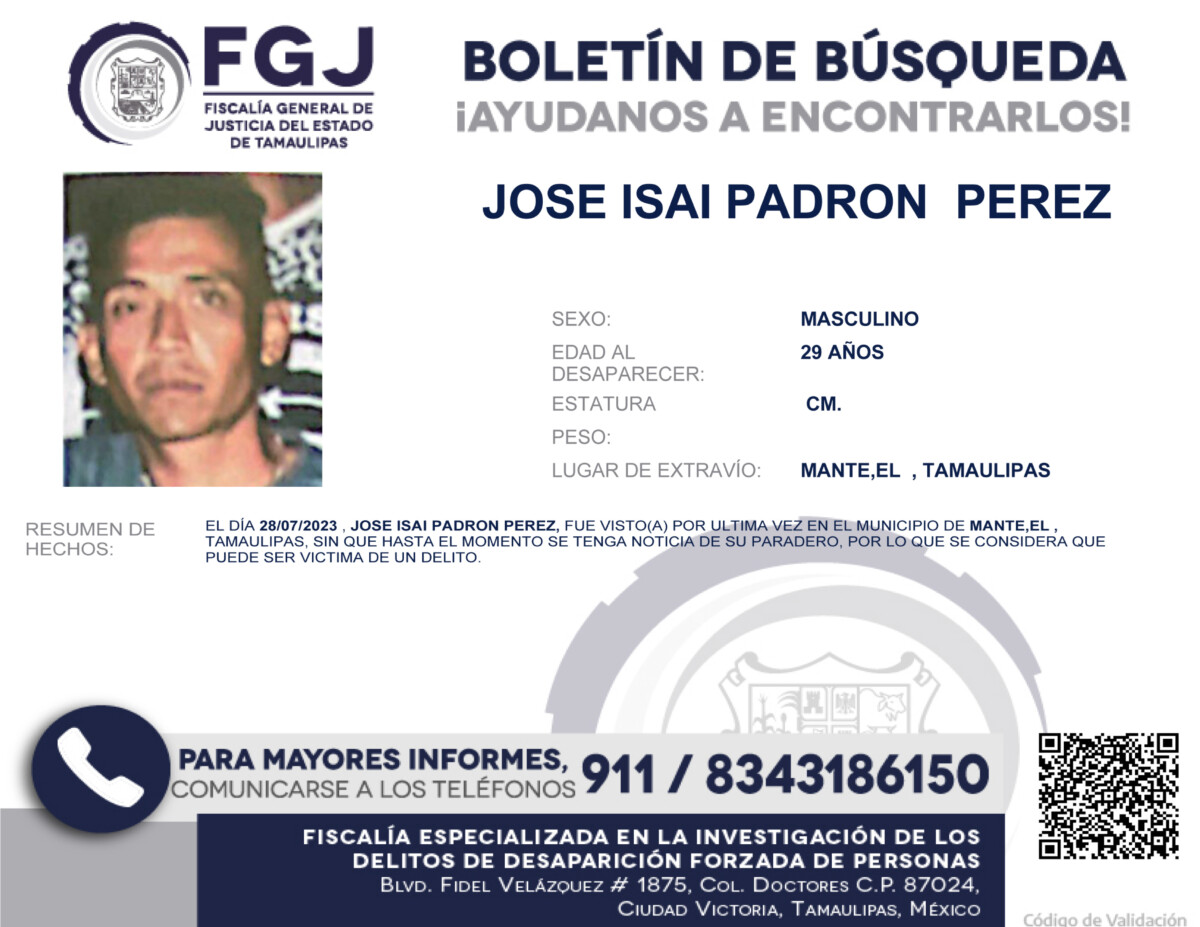 Boletín de Búsqueda Jose Isai Padron