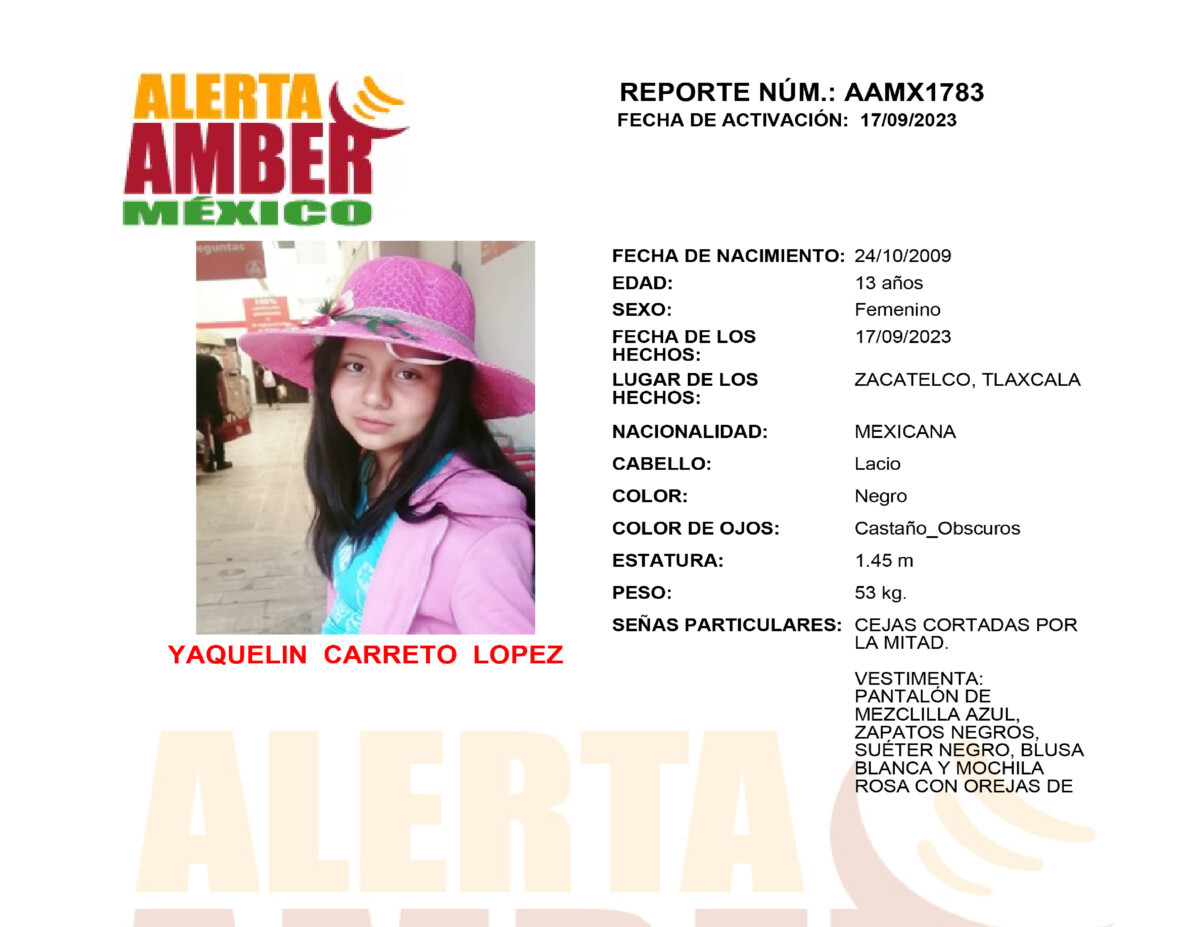 Alerta Amber Yaquelin Carreto