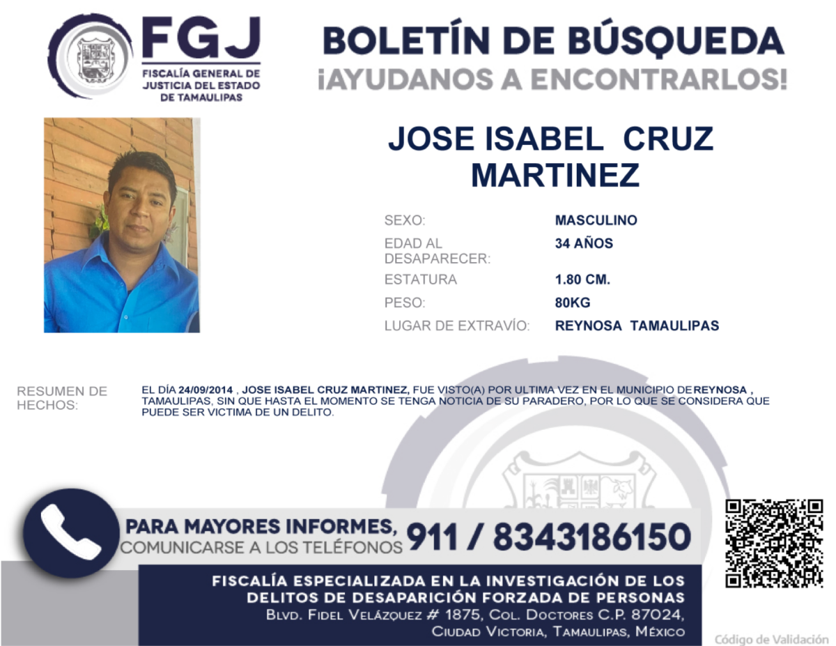 Boletin de Busqueda Jose Isabel Cruz Martinez