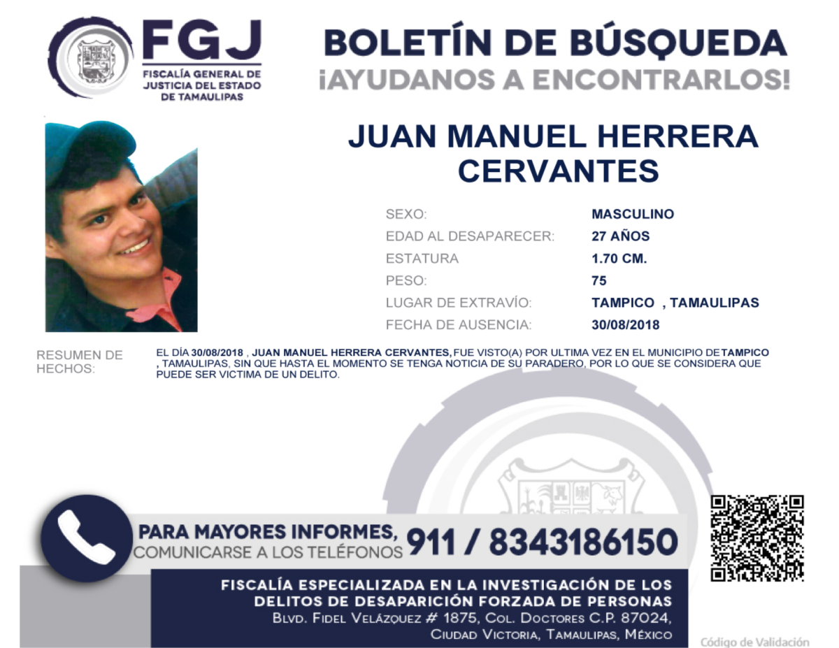 Boletín de Búsqueda Juan Manuel Herrera Cervantes
