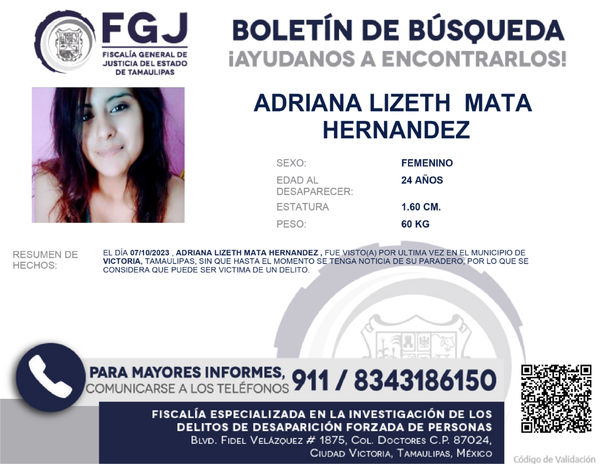 Boletin de Busqueda Adriana Mata