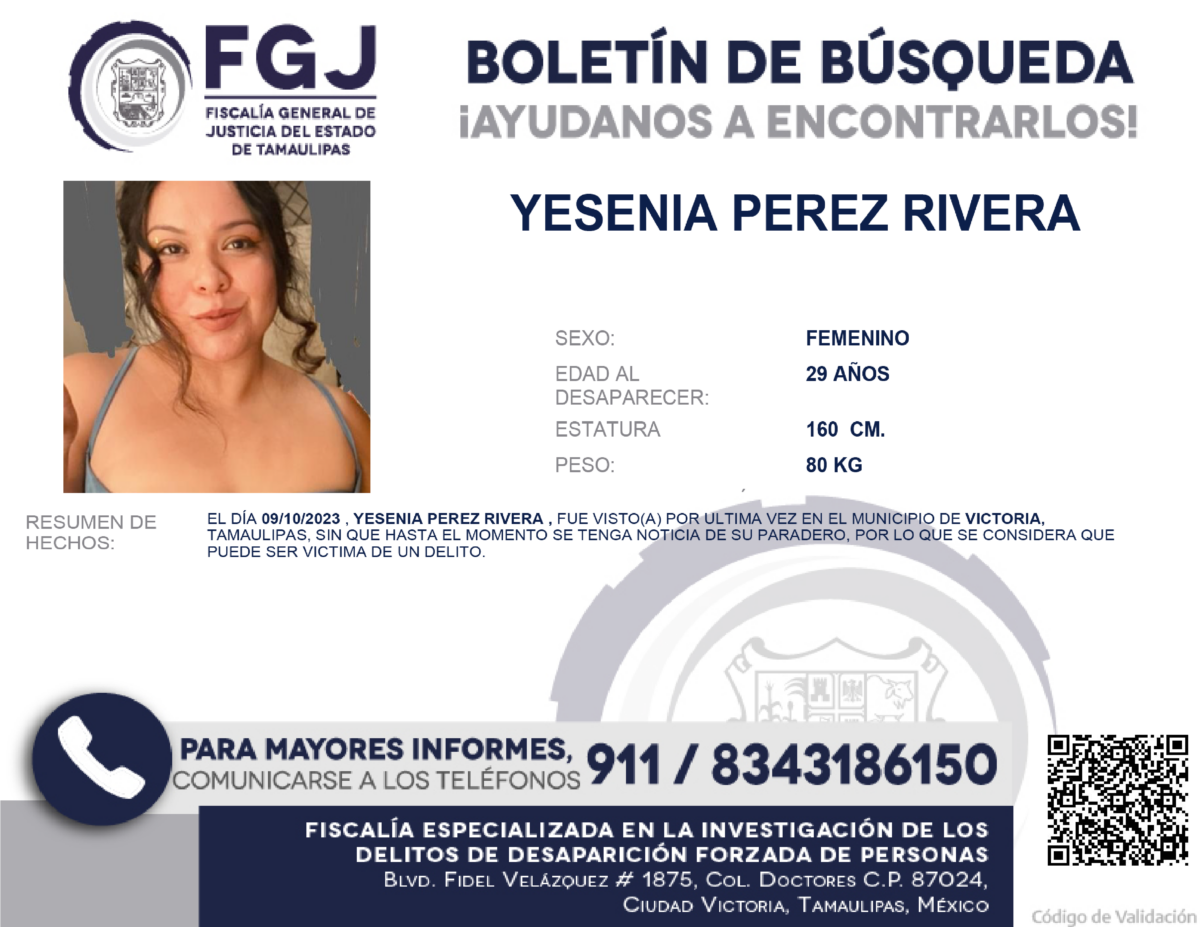 Boletin de Busqueda Yesenia Perez
