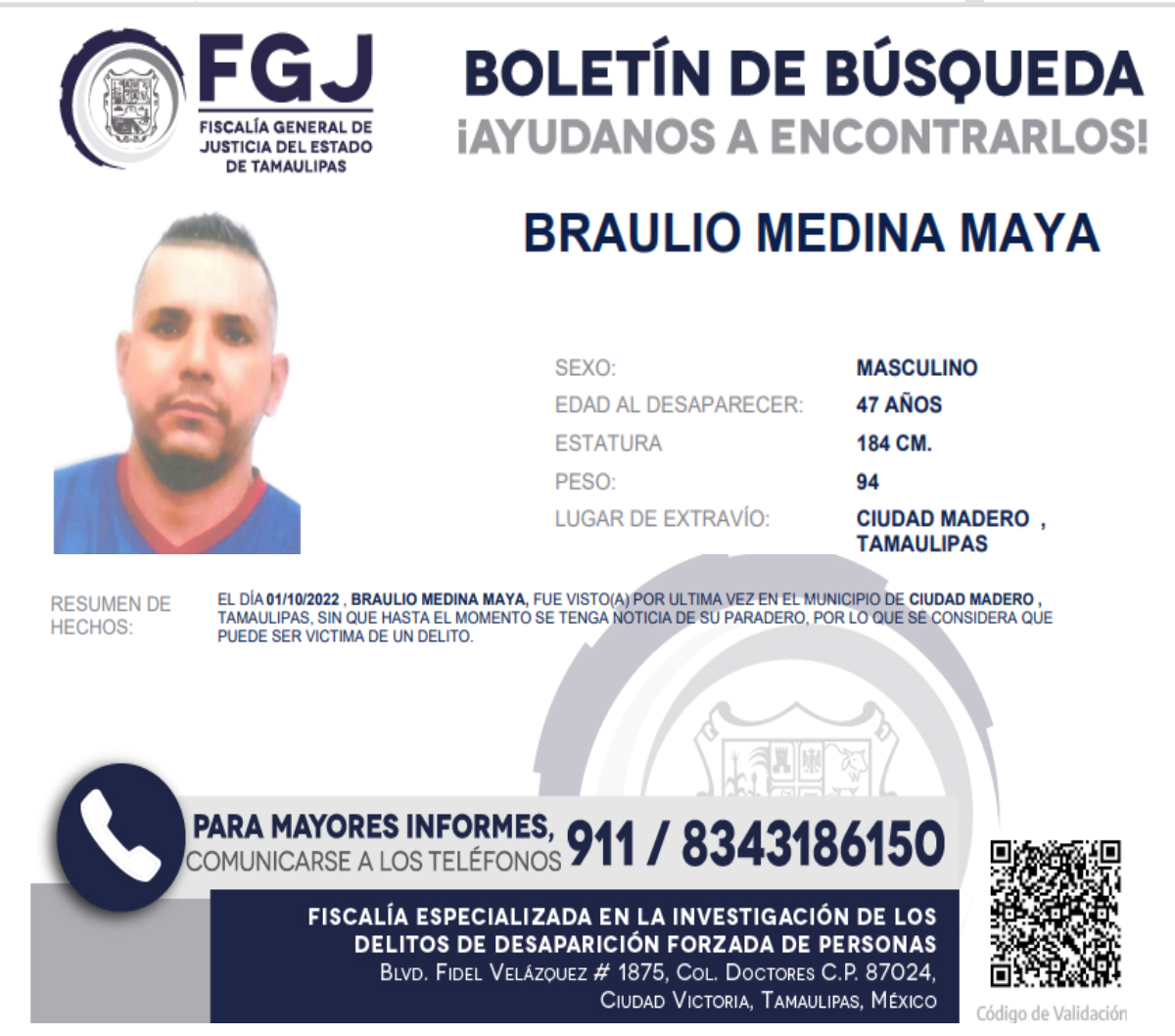 Boletin de Busqueda Braulio Medina