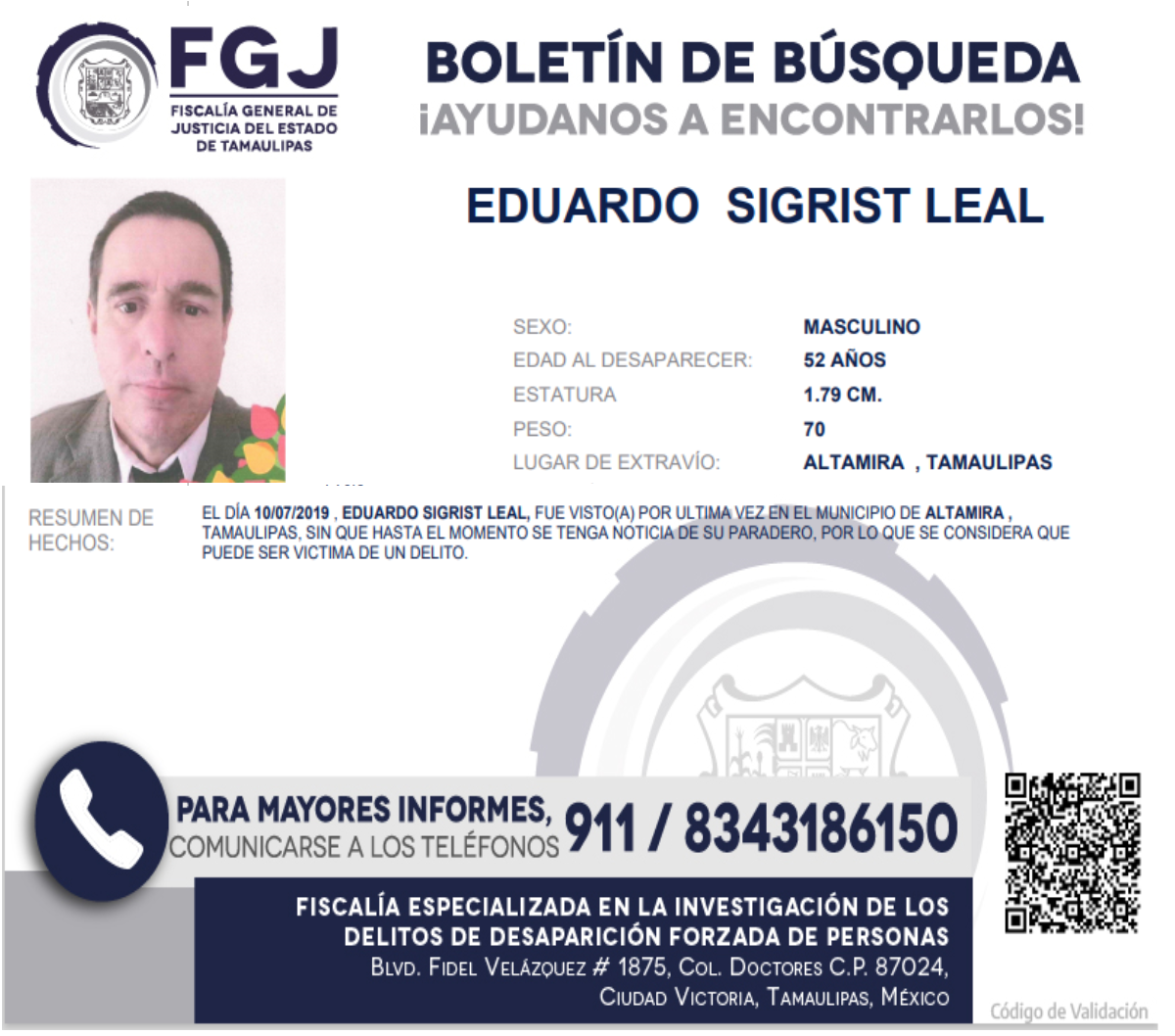 Boletín de Búsqueda Eduardo