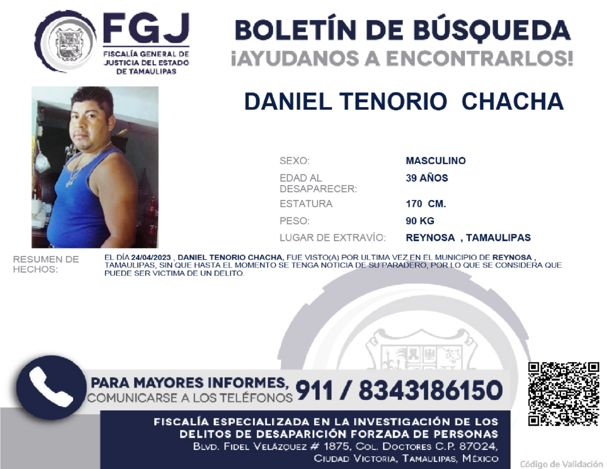 Boletin de Busqueda Daniel Tenorio