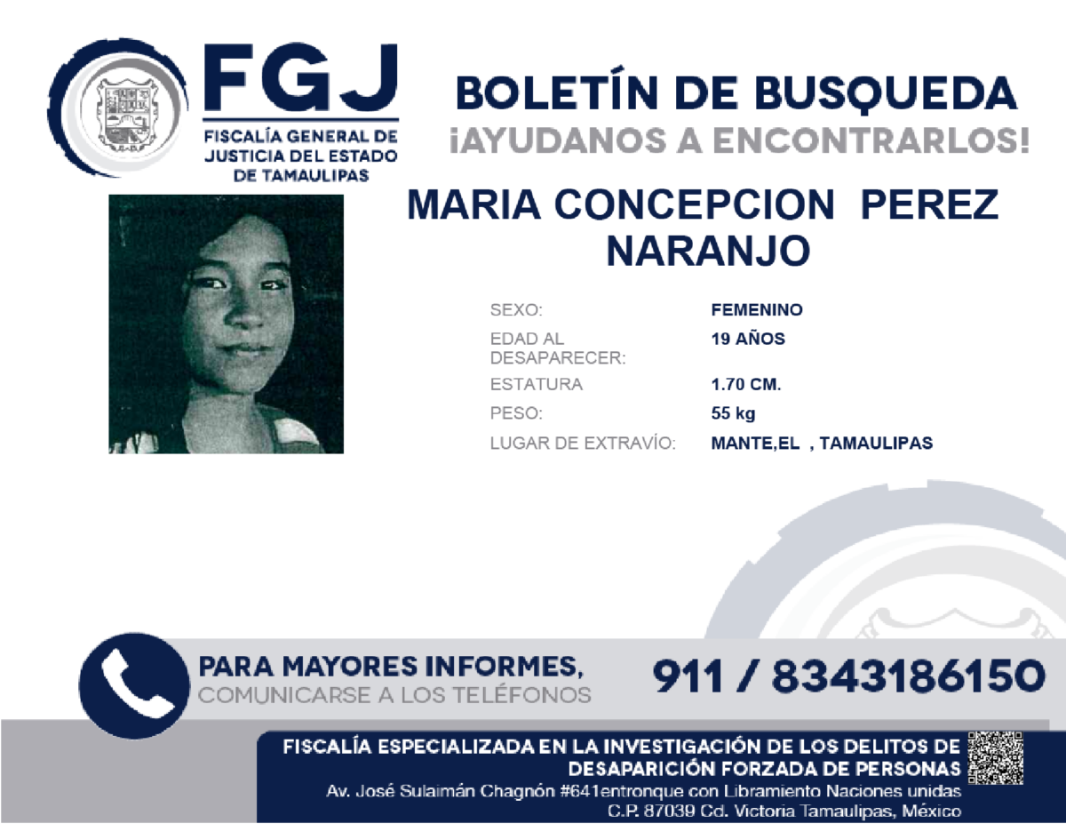 Boletín de búsqueda Maria Concepción