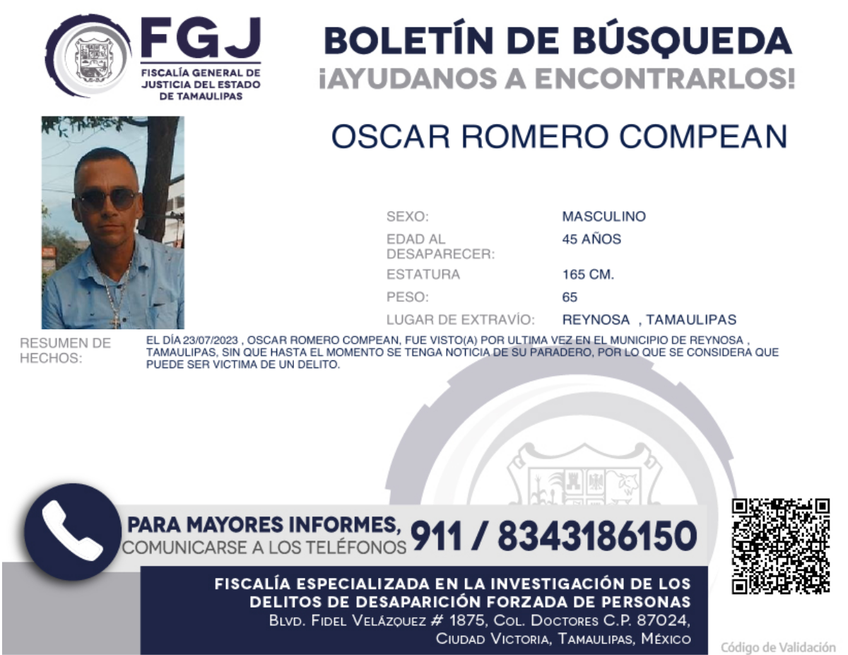 Boletin de Busqueda Oscar Romero