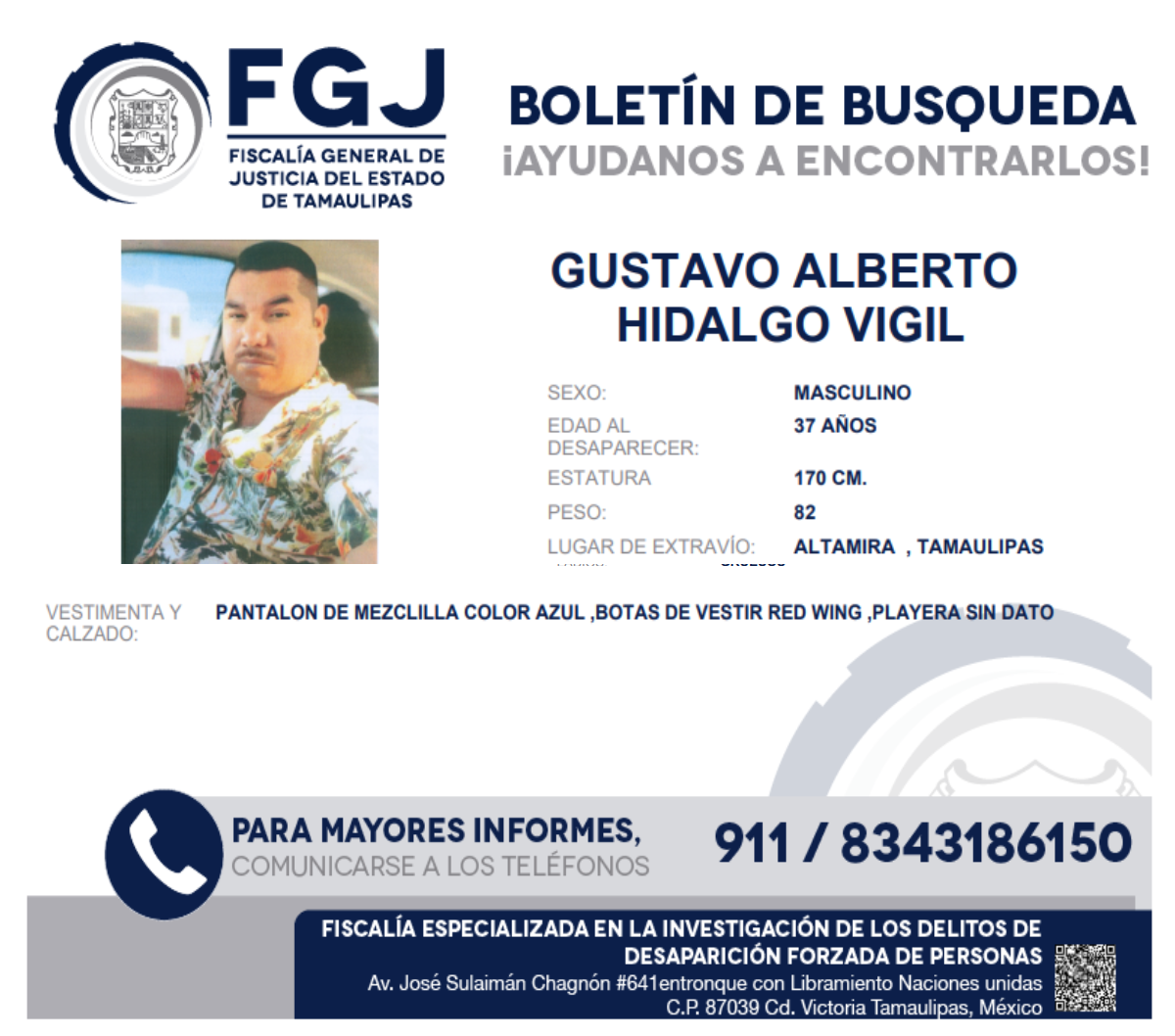 Boletin de busqueda Gustavo Hidalgo