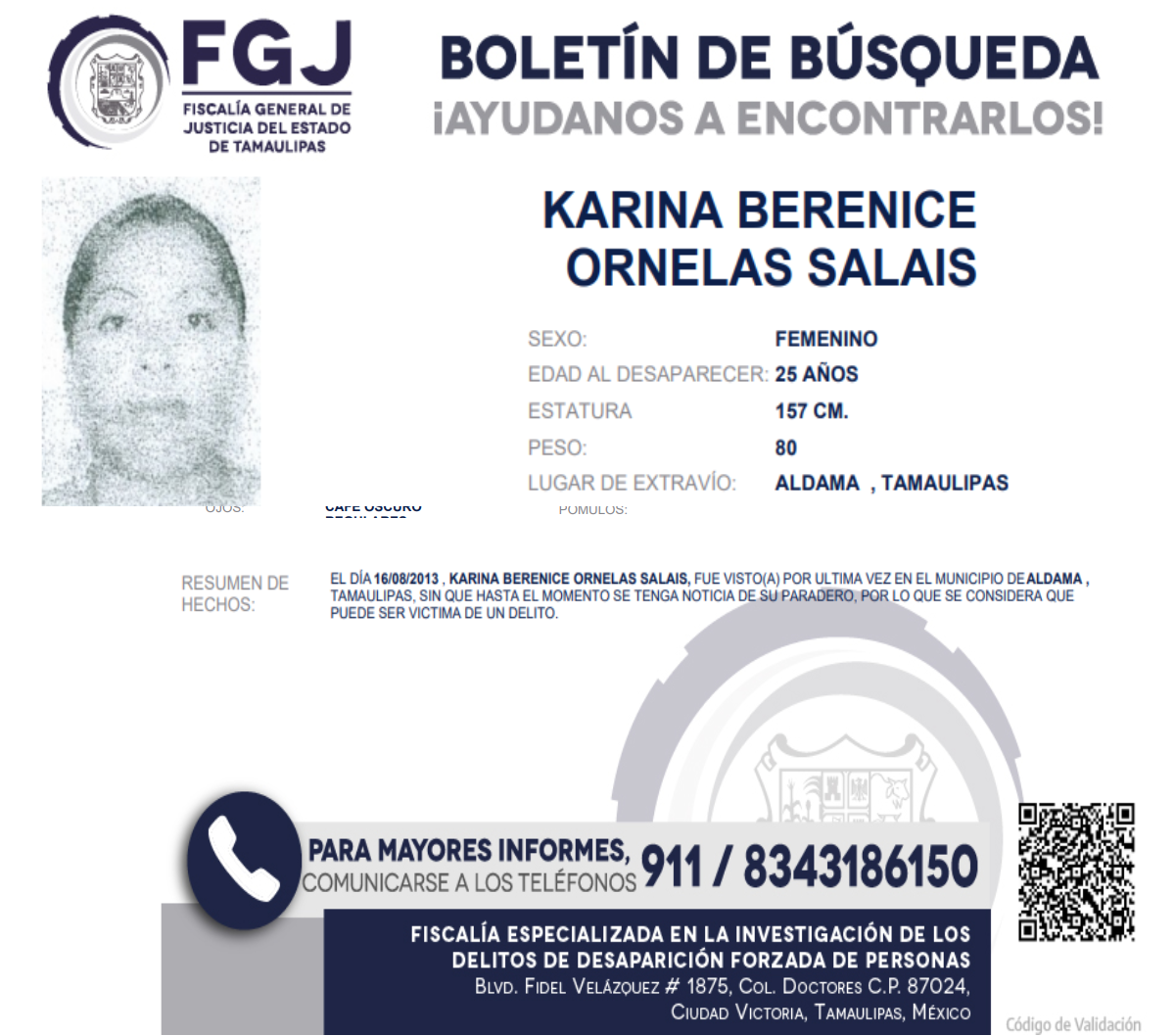 Boletín de Búsqueda Karen Berenice