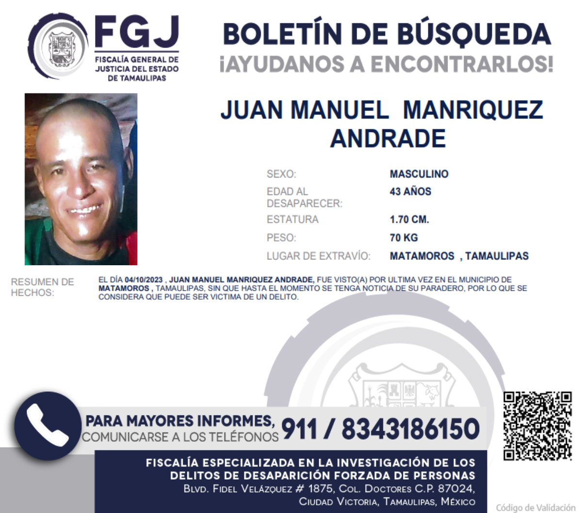 Boletín de búsqueda Juan Manuel Manríquez Andrade