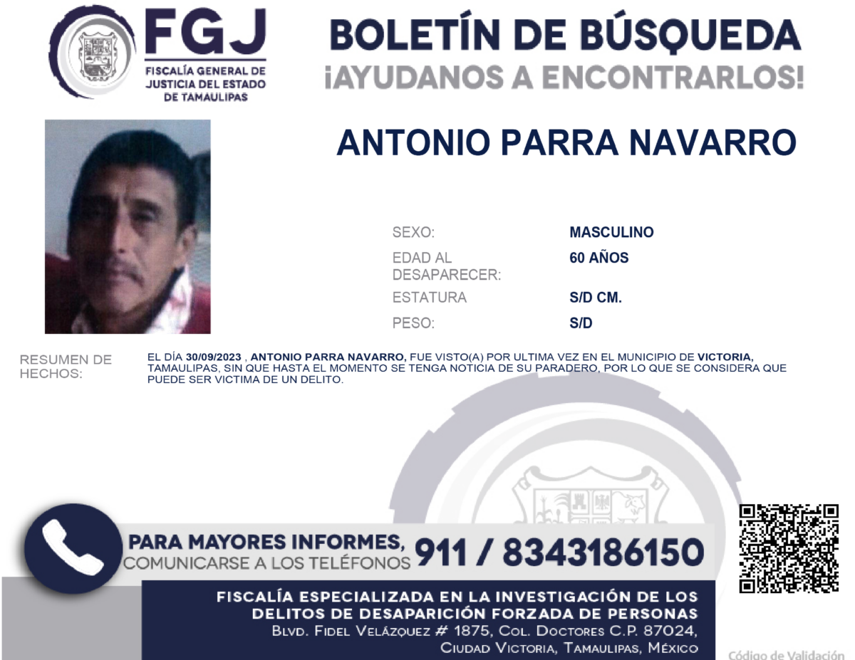 Boletin de Busqueda Antonio Parra