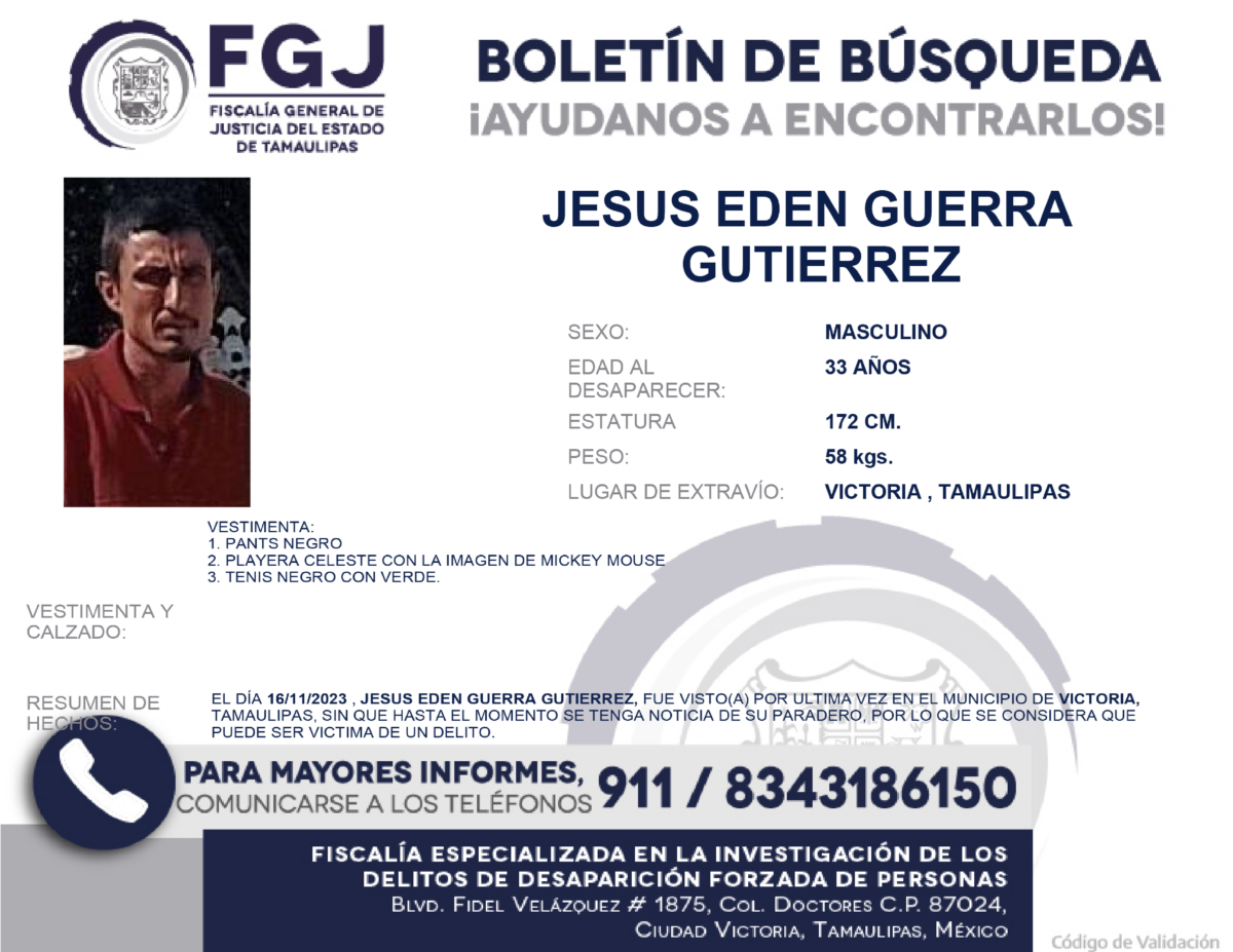 Boletín de Búsqueda Jesus Eden