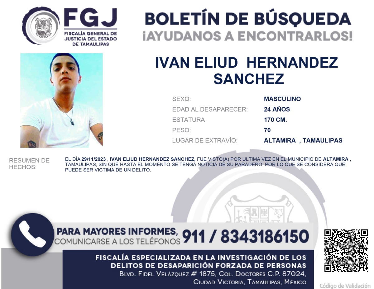 Boletín de Búsqueda Ivan Eliud