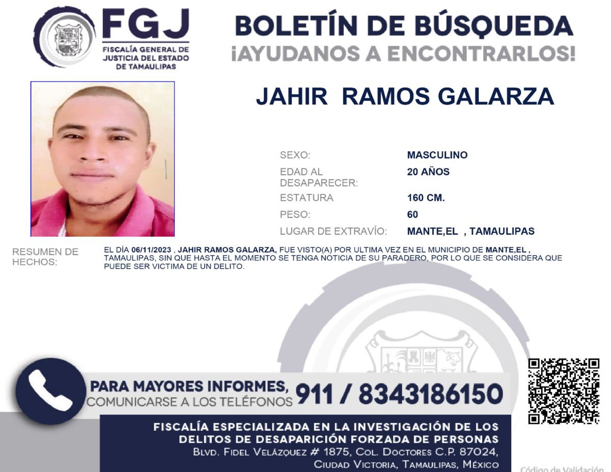 Boletín de Búsqueda Jahir Ramos
