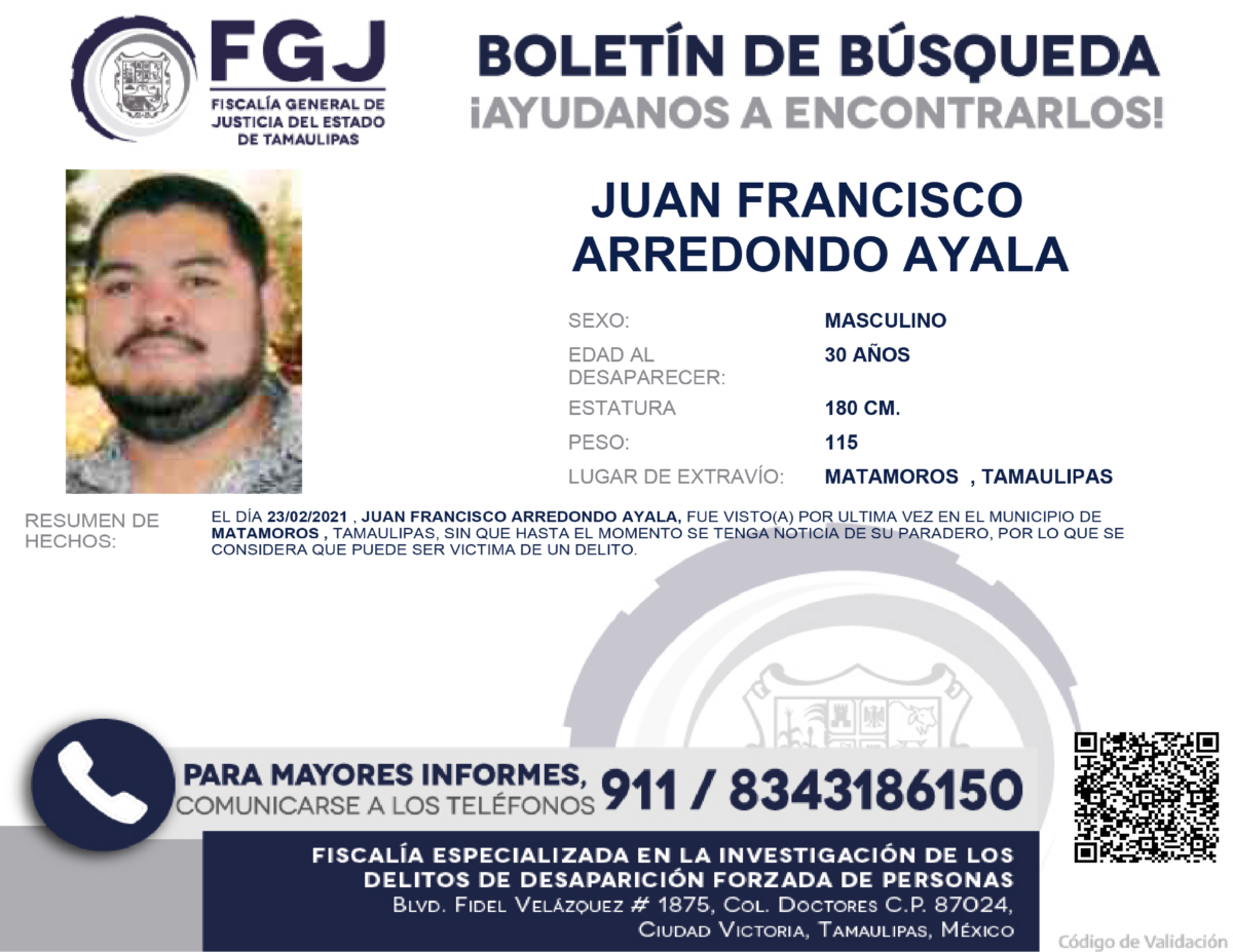 Boletín de Búsqueda Juan Francisco Arrendo