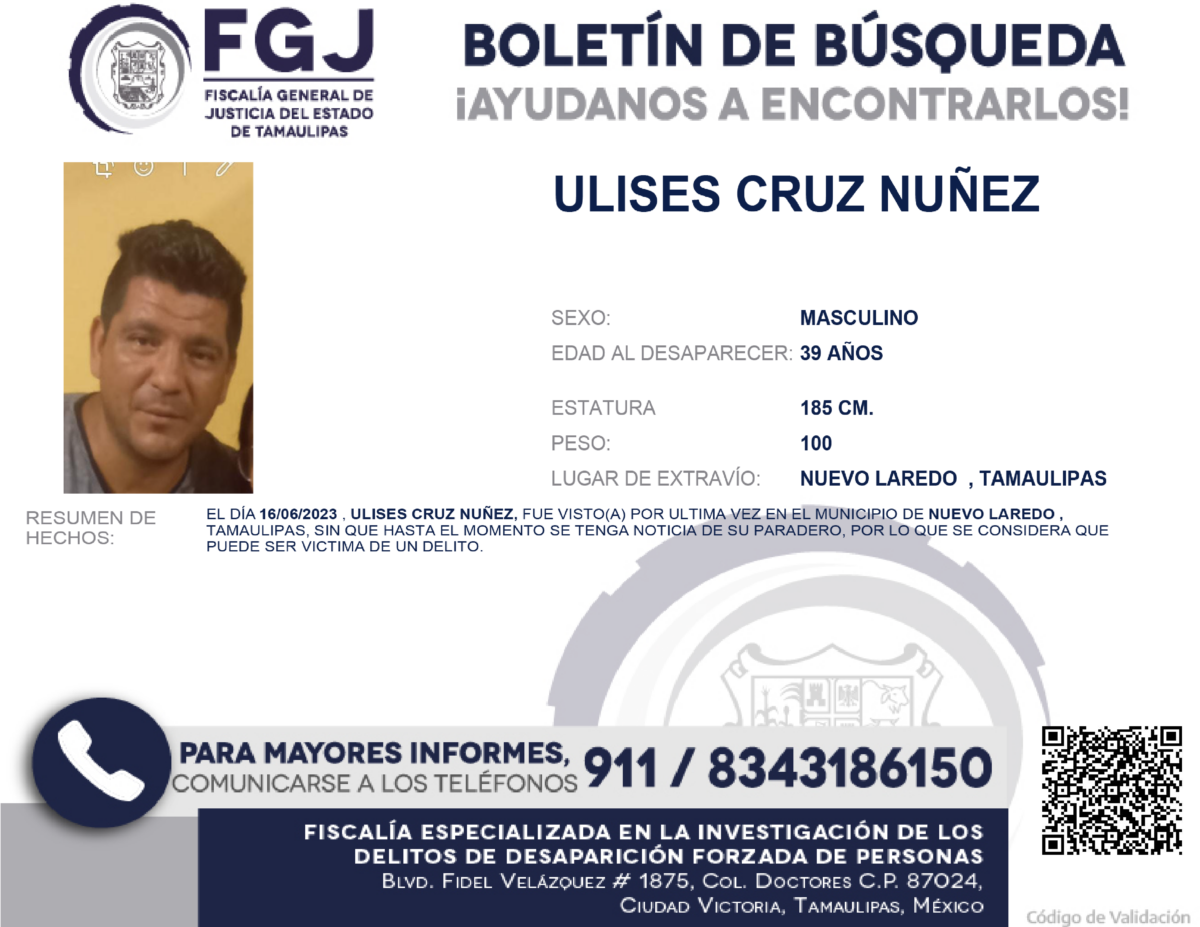 Boletín de Búsqueda Ulises de la Cruz