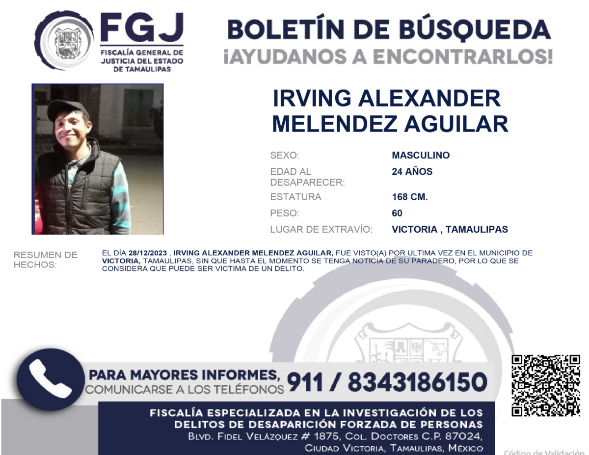 Boletín de Búsqueda Irving Alexander