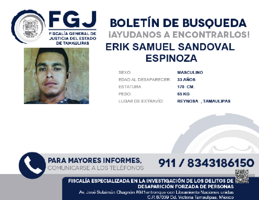 Boletín de Búsqueda Erik Sandoval