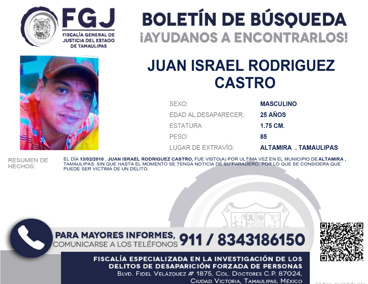 Boletín de Búsqueda Juan Israel